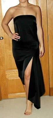 £9 • Buy Bnwot Asos Black Strapless Satin Asymmetric Hem Split Midi Dress Size 12