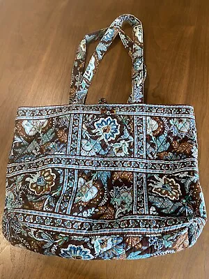 Vera Bradley Java Blue Tote Toggle Shoulder Bag Turquoise/Brown Purse USA Made • $29.99