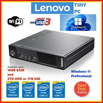 Windows 11 Pro Lenovo I7 2TB HDD SSD 16GB RAM M73 M93 Small Tiny PC WiFi Desktop • £64.99