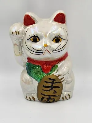 Vintage Japanese Maneki Neko Cat Brings Good Luck Fortune  4 1/4  Right Hand Up • $28.18