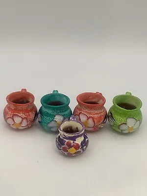 Terracotta Miniature Pots Hand Painted Mexico Kitchen Household Decor Set Of 5 • $16.41