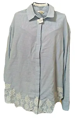 New $34.99 100% Cotton Boyfriend Shirt Top Long Sleeve Eyelet Hem H&M • $16.99