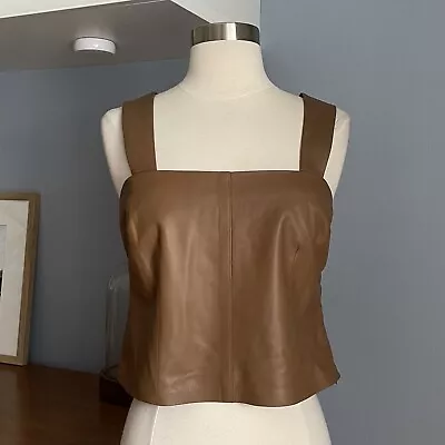 Vince Square Neck Leather Cropped Tank Top Fawn Brown Size 2 XS • $195