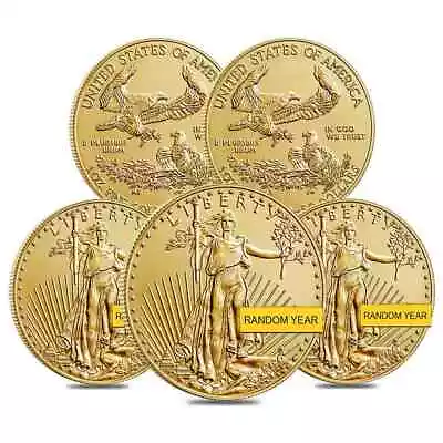 Lot Of 5 - 1 Oz Gold American Eagle $50 Coin BU (Random Year) • $12440.77