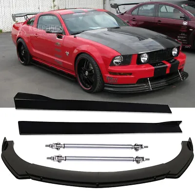 For Ford Mustang GT Front Bumper Lip Splitter Spoiler + Side Skirt + Strut Rods • $149.54
