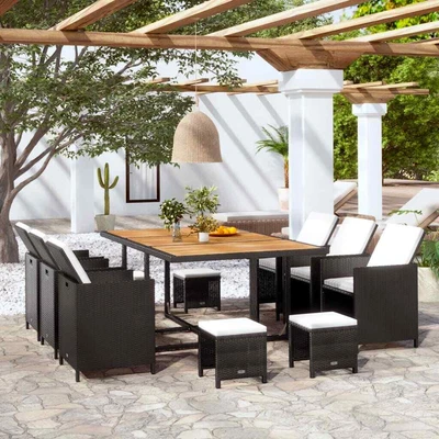$985.99 • Buy 11 Piece Outdoor Dining Set Poly Rattan And Acacia Wood Black VidaXL