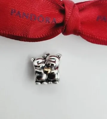 Genuine Pandora Bear Hug Sterling Silver Gold Love Heart Two Tone Charm 791395 • $44