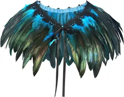 ZAKIA Women's Black Natural Feather Shawl Cape Gothic Feather Shrug Poncho Colla • $45.90