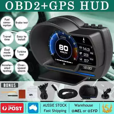 Head Up Display HUD Gauge Car Water Oil Temp Speedometer Turbo Alarm OBD2 GPS AU • $52.95