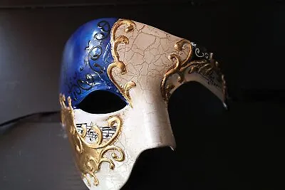 Quality Blue & Gold Half Face Phantom Musical Notes Masquerade Mask  • £17.99