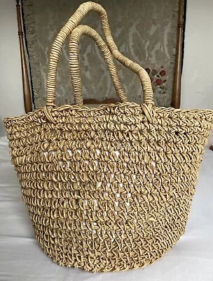 Vintage Straw Woven Tote Bag Boho Bohemian Shoulder Spring Summer Raffia Market • $28.98