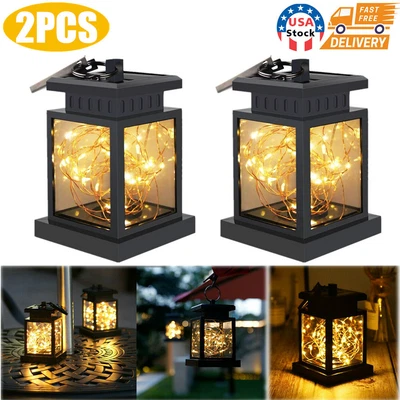 $12.99 • Buy 2PCS Solar Lanterns Hanging Light Outdoor Garden Yard Patio Lamp Waterproof LOT