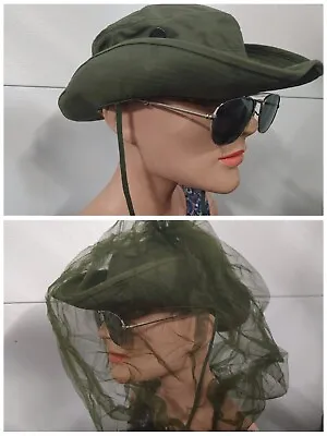 Vietnam US Army OG-107 Green Ripstop Jungle Boonie Hat &Net 1969 Unissued 6-7/8 • $22.79