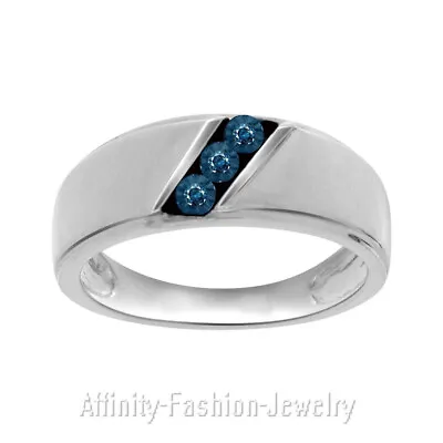 Blue Natural Diamond Men's Wedding Band Ring In 14k Gold Plated Sterling • $104.46