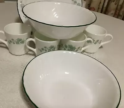 $30 • Buy Set Of 2 Vintage 1990's Corelle Callaway Green Trim Swirl Vegetable Bowls 8.5 