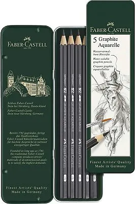 Faber Castell 5 Piece Quality Water Soluble Graphite Aquarelle Pencils • £12.78