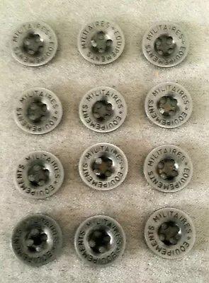  12 Vintage Metal 4-hole (equipements Militaires) Buttons Brass Or Pewter Color • $4.99