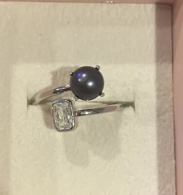 It’s Pearl Time Sterling Silver Thalia Ring Size 9 Black Pearl 7mm • $32