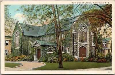 $4.80 • Buy Ridgewood, New Jersey Postcard  First Baptist Church  Building / Curteich Linen