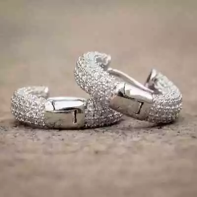 4.00 Ct Round Cut Lab Created Diamond Men's Hoop Earrings 14K White Gold Plated • $154.99