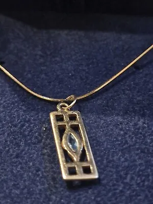 3.4g 9ct Gold Snake Chain And Pendant Necklace Blue Stone 17  Unique Geometric  • £150