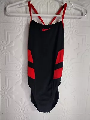 Nike Swimsuit Vex Racerback One Piece Colorblock Black Red Women's Sz 32/6 • $38.99