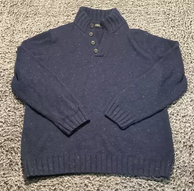 Men's Nautica Navy Blue Button Mock Neck Wool Blend Long Sleeve Sweater Size XL • $14.95