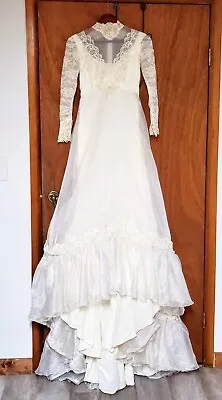 Bridal Originals Small Empire Waist Vintage Wedding Dress Lace Ruffles Chiffon • $40