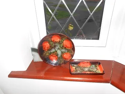 Vallauris Pottery X 2 Lot Orange Brown Square & Shallow Bowl GC • £15.50