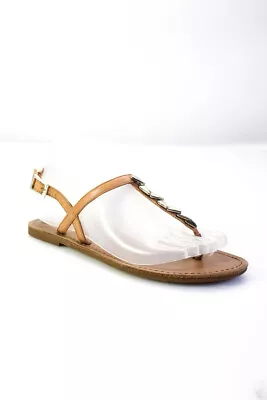 Vince Camuto Womens Leather Metal Bead Embellished T Strap Sandal Brown Size 6.5 • $2.99