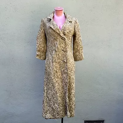 Vintage Tapestry Brocade Coat Long Cocktail Party Evening Women Gold Heavy S • $74.99