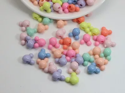 200pcs Mixed Pastel Color Acrylic Mini Mouse Face Beads 10mm Jewelry Making • $3.32