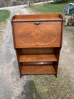 Antique Secretary Desk Solid Oak Pull Down Bottom Drawer Book Shelf • $239.99