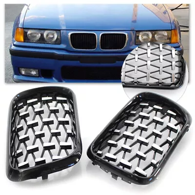 Front Grill Latest Style Shiny Black Frame Diamond FITS BMW E36 3 Series 97-99 • $50.66