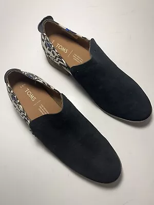 TOMS Womens Black Suede Top Slip On Loafers Shoes Sz 8.5 Tribal Print Boho Aztec • $24.98