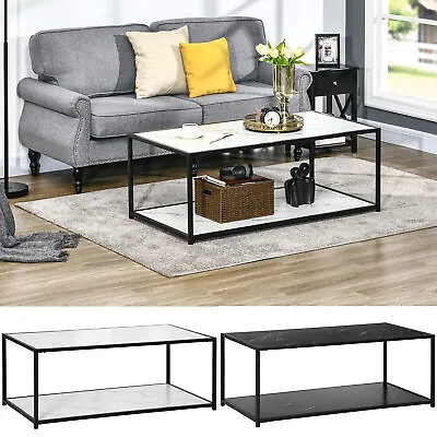 £59.99 • Buy Coffee Table Cocktail Table With Faux Marble Top Steel Frame Storage Shelf