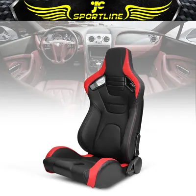 Universal Reclinable Racing Seat Left + Dual Slider PU Carbon Leather Red Stripe • $202.39