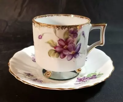 Vintage Stevenson Bone China Three Footed Floral Violet Tea Cup And Saucer • $12.99