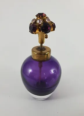 Vintage Irice (?) Purple Perfume Bottle Sparkling Rhinestone Topper Cased Glass • $39.99