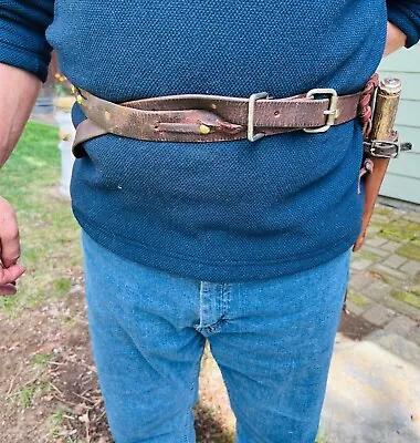 Mountain Man Heavy Leather Rendezvous Belt Copper & Brass Rivets Steel Buckle • $59.90