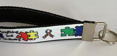 Key Fob Chain Holder Wrist Lanyard Wristlet Autism Awareness Puzzle  • $7.49