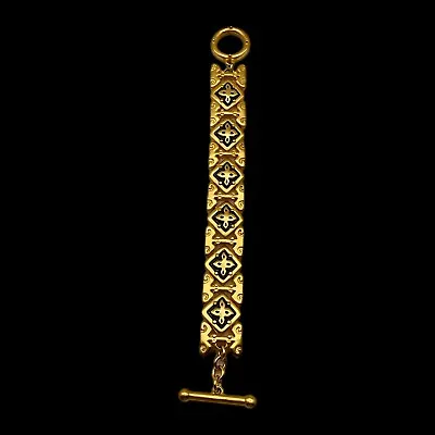 Mint 1980s Bob Mackie Link Bracelet Column Shield Regal Gold Tone Toggle Clasp • £62.69