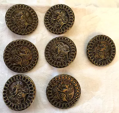Set Of 7 Vintage Brass Metal Shank Griffin Dragon Buttons Large 1 1/2” • $18