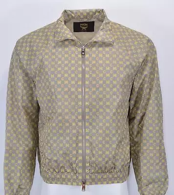 New MCM Men's $895 Grey Yellow Nylon Printed Logo Windbreaker Zip Jacket 38 48 M • $343.60