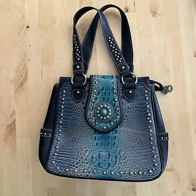 Montana West Western Black Turquoise Studded Purse Handbag Tooled Concealed • $18