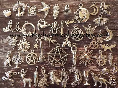 50 X Bulk Wiccan Wicca Gothic Pagan Charms Pendants Silver Bracelet Charms • £16.30