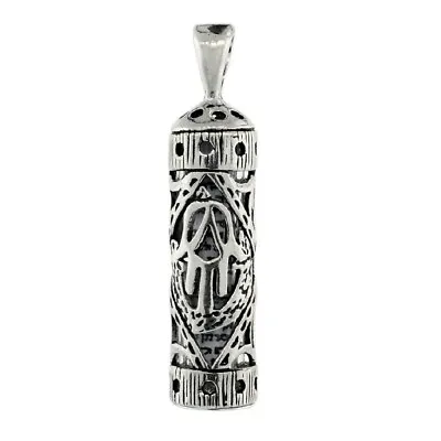 Sterling Silver Mezuzah Pendant With Hamsa Cut Out  • $19.99