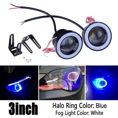 3  Car Fog Light LED Projector COB Halo Angel Eye Ring DRL Driving Bulbs Blue • $24.71