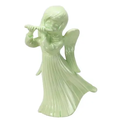 Vintage Ceramic Angel Figurine Christmas Flute Girl Playing 12  Mint Jade Green • $29.99