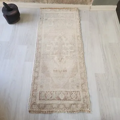 Handknotted Turkish Oushak Muted Rug Tiny Runner Rug • $238